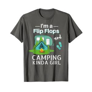 Funny Womens Girls Camping Shirt Flip Flops Roadtrips RV T-Shirt L, Gray