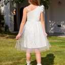 Arshiner Girls Dresses Summer One Shoulder Ruffle Sleeveless Formal Fancy Party Birthday Tulle Dress with Belted (White)
