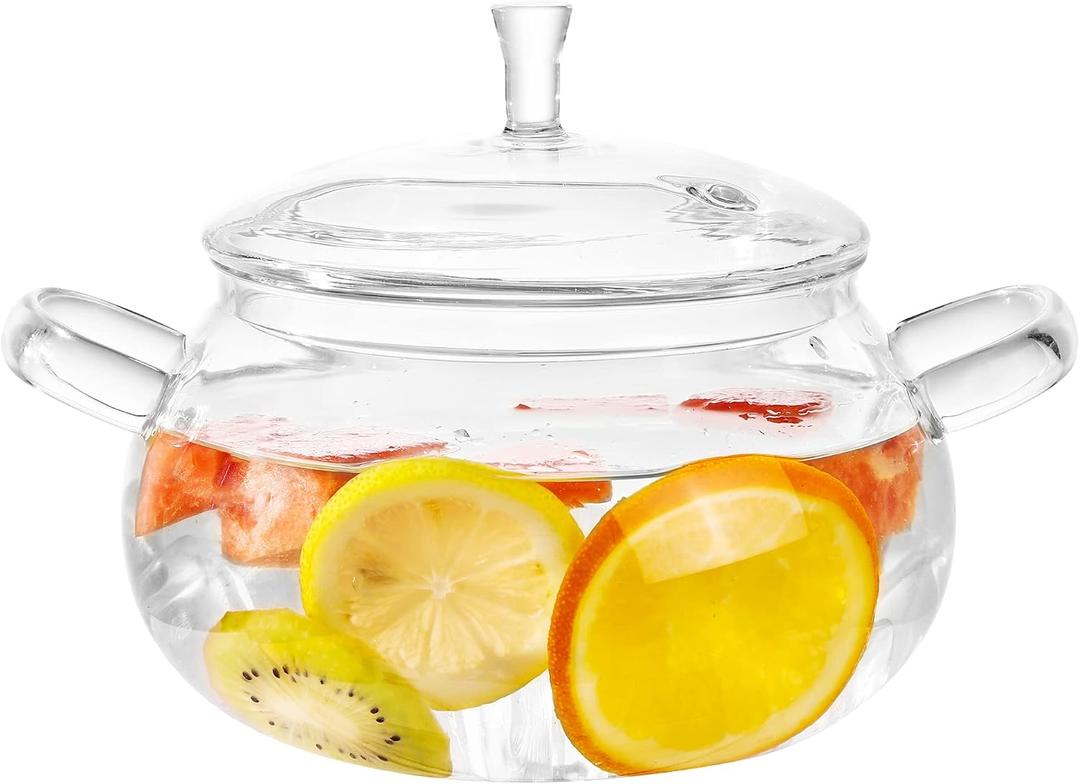 Glass Simmer Pot,83oz/2500ml Clear Glass Pots for Cooking on Stove with Lid, Large Saucepan Cookware Set for Pasta Noodle, Soup, Milk, Baby Food