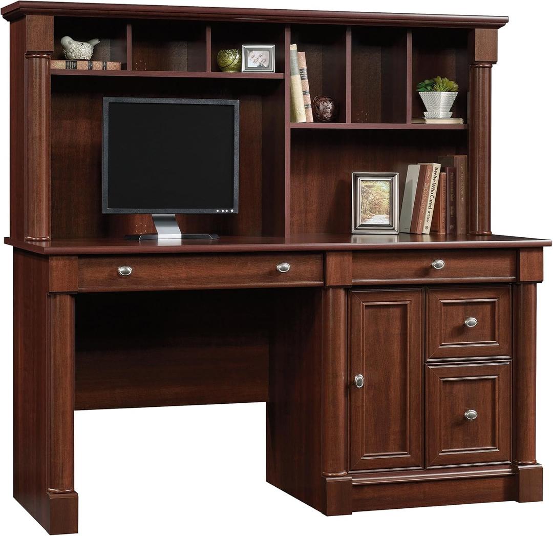 Sauder Palladia Computer Desk with Hutch, Large Storage and File Drawer, Home Office Desk - Select Cherry Finish