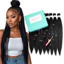 Pre Stretched Braiding Hair 20 Inch 8 Packs Long Black Braiding Hair Pre Stretched Professional Prestretched Braiding Hair Extensions Synthetic Crochet Twist Braids (1B, 20 Inch (pack of 8))