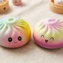 Rainbow Dumpling Squishies with Box,New Mystery Colorful Squishys Dumplings Stress Relief Balls Fidget Sensory Toy,Bao Bun with Food Steamer Stretchy Desk Squeeze Toys 2 Packs