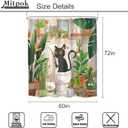 Funny Cat Shower Curtain 60Wx72H Kids Black Cat Cute Cartoon Animal Pet Kitten Tropical Plant Hilarious Fun Green Leaves Cactus Bathroom Decor Bath Curtain Fabric Polyester 12 Pack Hooks