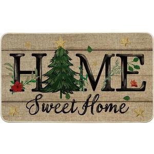 Artoid Mode Home Sweet Home Xmas Tree Christmas Doormat, Winter Low-Profile Switch Rug Home Decor Door Mat Floor Mat for Outdoor Indoor 17x29 Inch
