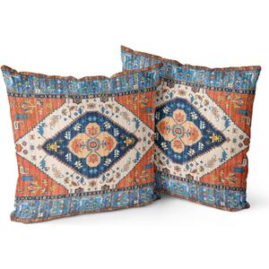 Snycler Boho Throw Pillow Covers 16x16 inch Set of 2 Bohemian Carpet Throw Pillows for Couch Blue&Red Decorative Pillow Cases Farmhouse Home Decor for Sofa Porch Patio Bed Room Outdoor