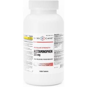 GeriCare Regular Strength Acetaminophen Pain Relief Fever Reducer Tablets, Strength 325mg Tablet | Joint, Muscle, Arthritis, Back Pain Relief 1000 Count (Pack of 1), Expiry: 2027/05