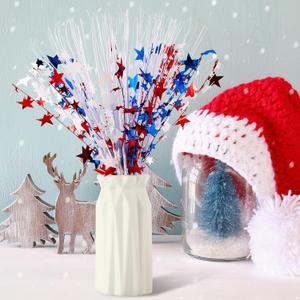 12 Pcs Table Centerpiece Decoration Metallic Plastic Decorations Glitter Foil Blue Red White Star Centerpieces for Tables Wedding Christmas in July Decorations