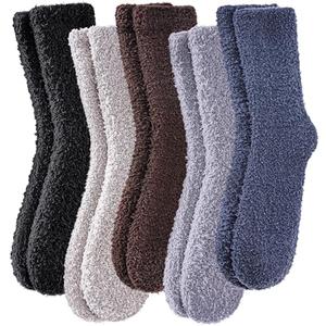 MQELONG Fuzzy Socks for Men & Women Cozy Fluffy Winter Warm Slipper Socks Microfiber Soft Home Sleeping Socks (Dark Gray/Black/Light Gray/Khaki/Brown)