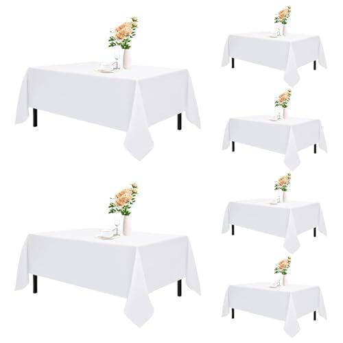 Romanstile 6 Pack White Rectangle Tablecloth 60 x 102 Inch, Reusable and Washable Table Clothes for 6 Foot Tables, Stain Resistant Polyester Fabric Table Cover for Wedding, Party, Banquet