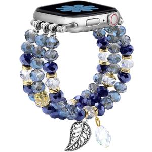 Newlibery Bracelet Beaded Bands for Women Compatible with Apple Watch 38mm 40mm 41mm 42mm(S11/10) Fashion Handmade Boho Elastic Stretch Crystal Strap for iWatch Series 11/10/9/8/7/6/5/4/3/2/1/SE