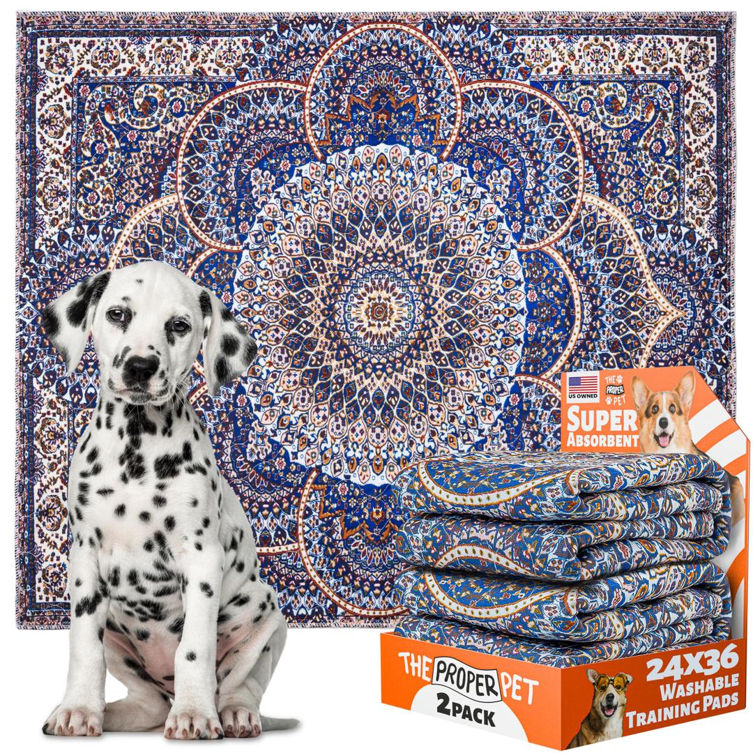 The Proper Pet Super Absorbent Washable Pee Pads for Dogs 24x36 - 2Pack Reusable Puppy Potty Training Mats - Cloth Whelping Blankets - Waterproof, Urine Leak-Proof & Non-Slip for Playpen Floor Carpet