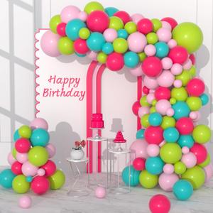 Teal Blue Hot Pink Tropical Balloon Garland Kit, 122PCS Teal Blue Lime Green Hot Pink Light Pink Balloons for Tropical Hawaii Summer Birthday Baby Shower Wedding Engagement Abbiversary Decorations
