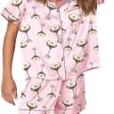 SHESHOW Pajama Set Pinks for Women 2 piece Comfy Satin Button Down Notch Collar Pink Loungewear Set Pink L