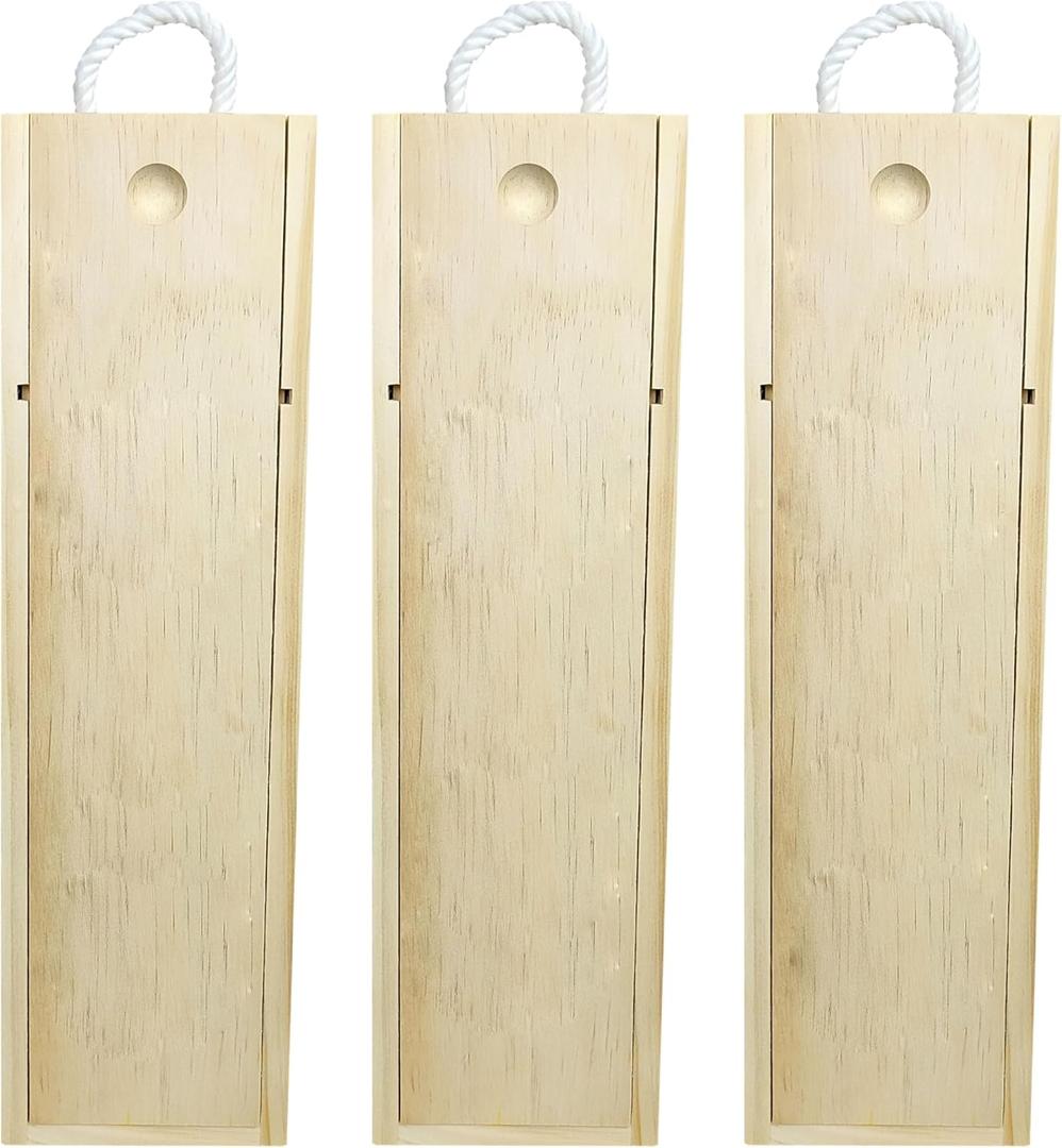 ARTAWEIN Premium DIY Wooden WineBox - Ideal for 750ml Storage & Shipping with Single Bottle Holder and Rope Carry Handle for Birthday Party, Housewarming, Wedding, Anniversary (3 pack)