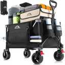 150L Wagon Cart Foldable, Heavy Duty Collapsible Utility Wagon with 220lbs Capacity, All-Terrain Beach Wheels, Portable Garden Cart for Camping, Sports, Outdoor, Shopping, Black