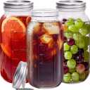eleganttime 64 oz Mason Jar Wide Mouth 3 Pack, Large Half Gallon Mason Jar with Airtight Lid, Big 1/2 Gallon Big Mason Jars for Canning, Pickling, Fermentation and Preservation