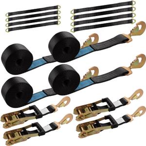 4 Pack Car Tie Down Straps for Trailers 2'' x10' Ratchet Strap with Snap Hooks, 10000 LBS Break Strength, Heavy Duty Trailer Strap 24'' and 36'' Axle Straps, for Car, Truck, UTVBlack