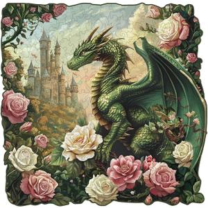 Wooden Puzzles for Adults - Dragon and Flowers Wooden Jigsaw Puzzle, Unique Animal Shaped Wood Puzzles Adult, Christmas Birthday Gifts for Friends/Family, Home Decor 8.3 * 8.4in 100pcs (Small)