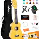 ADM Ukulele for Beginners Hawaiian Wood Ukelele Kit for Kids Adult Student Starter Professional Ukalelee Pack Bundle with Free Lessons Gig Bag Strap Nylon String Tuner (Baby Yellow, 21 Inch)