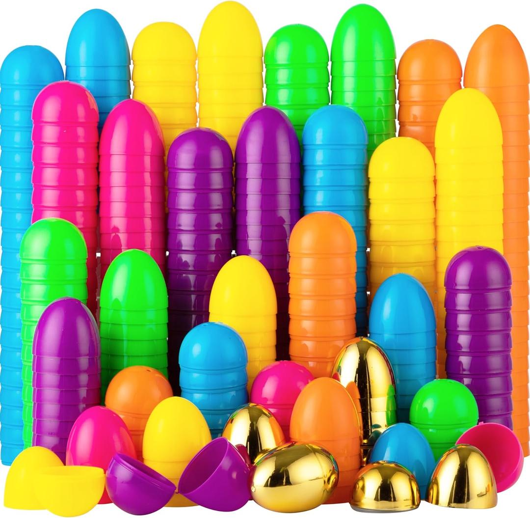 JOYIN 50PCS Plastic Easter Eggs, Empty 2.3" 44PCS Colorful with 6PCS Golden Eggs Bulk Fillable for Easter Hunt Party Favor Basket Stuffers Filler Classroom Prize Supplies Decor