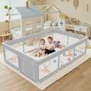 Baby Playpen 74x50 Inch, Playpen for Babies and Toddlers, Play Pen Indoor & Outdoor Active Center, Sturdy Safety Playard with Anti Slip Suction Cups, Skin-Friendly Fabric, Large Space Baby Fence (Dark Grey)