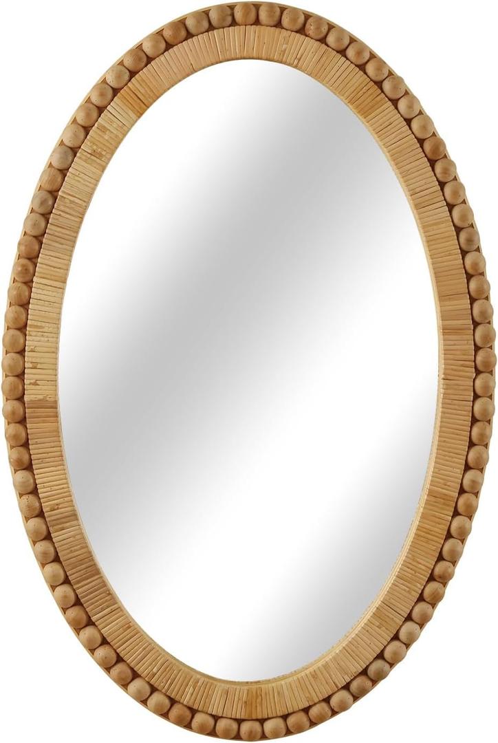 Rattan Wall Mirror - Boho Handmade Wicker Mirror Rustic Farmhouse Mirrors for Bathroom Entryway Wall Decor, 20" x 30", Oval