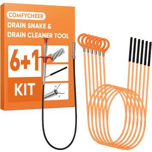 51inch Drain Hair Remover(6pack),34inch Drain Clog Remover(1pack),Drain Auger Cleaner Tool Set For Toilet, Kitchen Sink, Bathroom Tub, 7 Pack