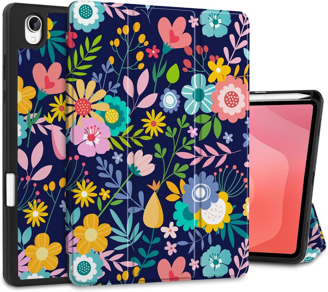 Case for Samsung Galaxy Tab S11 5G 11" 2025 Model (SM-X730/X736B), Slim Lightweight Trifold Stand Cover with S Pen Holder, Auto Sleep/Wake, Soft TPU Shockproof Back, Beautiful Flowers