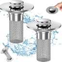 Bathroom Sink Drain Strainer, Pop Up Sink Drain Filter with Removable Stainless Steel Filter Basket Hair Catcher, Bathroom Sink Drain Stopper, for Us Bathroom Sink Stopper Replacement (2pcs)
