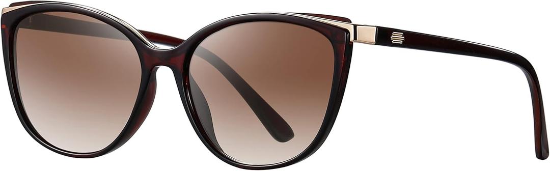 Trendy Cat Eye Sunglasses for Women Fashion Cateye UV400 Protection Glasses CL22017 (Brown Lens/Brown Frame)