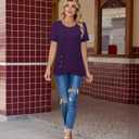 Casual Tunic Tops for Women Short Sleeve T Shirt Asymmetrical Summer Dressy | Stretchable Basic Tops Round Neck Asymmetric Hem Decorative Button Detail Soft Fabric Relaxed Fit Business Casual Tee (Purple, M)