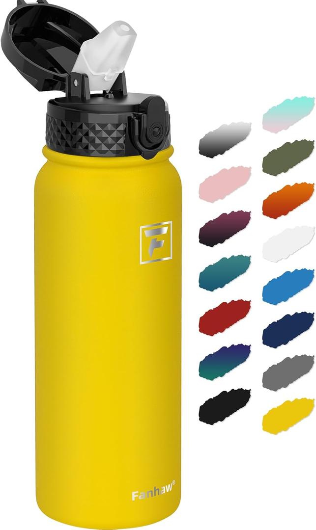 Fanhaw 20 oz Insulated Stainless Steel Water Bottle with Straw Lid, Leakproof & Anti-Dust Sports Bottle for Kids, Women & Men (Yellow)