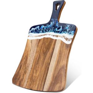 Charcuterie board with Resin and Acacia Wood Cutting Board, Charcuterie Accessories Cheese Serving Board Kitchen Gifts for Neighbour Useful Family Gifts, Board Only, 14"L x 8.6"W