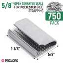 Open Serrated Seals for 5/8" PET Polyester Strapping, Pack of 750 - Heavy-Duty Metal Clips for Pallet Banding, Secure Packaging and Shipping