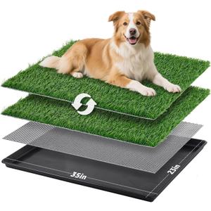 LOOBANI 35x23in Large Dog Litter Box: Dog Grass Pad with Tray with 2Artificial Grass Pads + 1Drainage Grate - Quickly Absorbent Portable Patio Potty for Balcony Apartment Indoor Outdoor Use