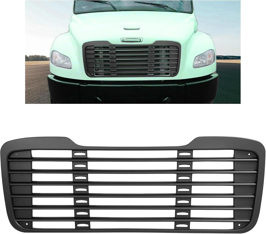 KUAFU Front Grille Compatible with 2002-2022 Freightliner M2 100 106 112 A1714787001, A1714104001 Bumper Upper Radiator Hood Mounted Grill Without Bug Screen Painted Black