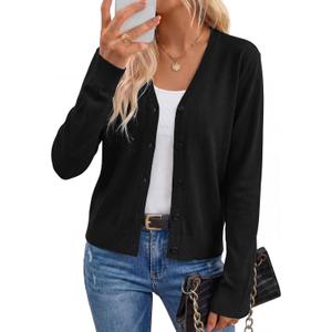 Arach&Cloz Women's Wool Blend Lightweight Summer Business Casual Cardigan Sweaters Tops (Medium, Black)