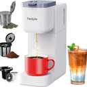 Single Serve Coffee Maker Hot and Iced with Bold Brew, Small Coffee Machine for K Cup and Ground, Fits 7.3'' Travel Mug, Brews up to 16 Oz, 5 Cup Sizes, for Office, RV& Hotel, Elegant White
