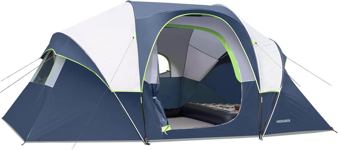 HIKERGARDEN 10 Person Camping Tent - Portable Easy Set Up Family Tent for Camp, Windproof Fabric Dome Tent Outdoor for Hiking, Backpacking, Traveling-14'x11'x74in(H)