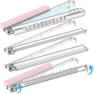 RESOVO Mahjong Racks with Pushers 4 Pack, Flip to Win-Latest Upgraded Feature, Acrylic Crystal Clear Mah Jongg Tiles Stand Holder Tray, Table Game Sets Gifts, American Mahjong Accessories Supplies