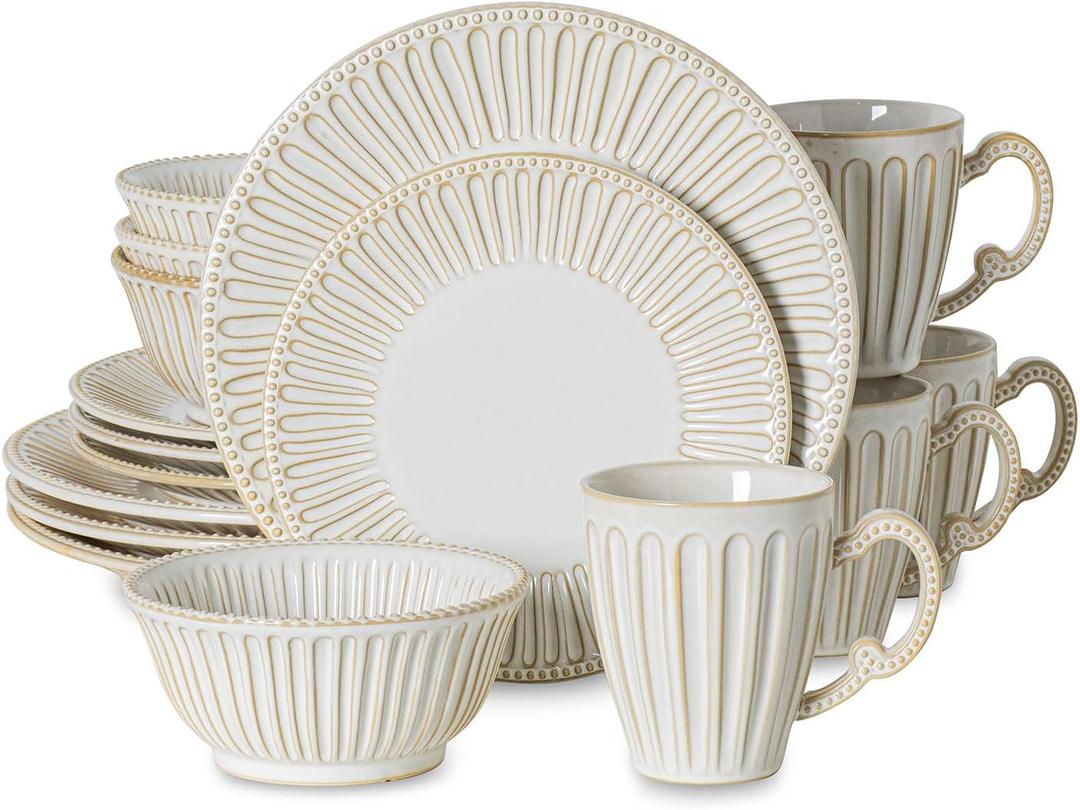 16-Piece Dinnerware Set for 4, Ceramic Plates, Bowls and Mugs, Dishwasher & Microwave Safe, Ideal for Family Dinners, Parties and Everyday Use, White