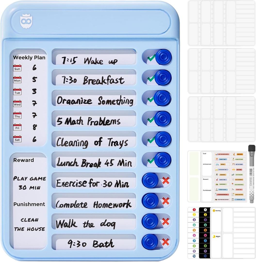 Chore Chart for Kids, Magnetic Chore Board ADHD Tools for Kids, Chore Chart for Kids Multiple Kids, Routine Chart Dry Erase Board for Kids for Habit Tracker or Daily and Weekly Checklist - Blue