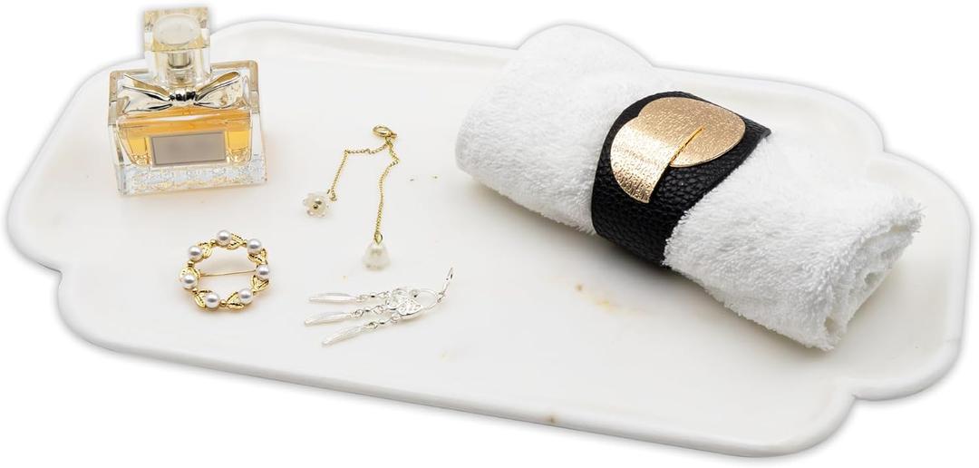 Marmor Marble Perfume Tray Bathroom Tray for Decorative,Candles,Jewelry Stone Vanity Tray,Kitchen Counter Decor and Home Decorative Tray(Calacatta Marble) Jewelry Tray Unique Festival Gifts