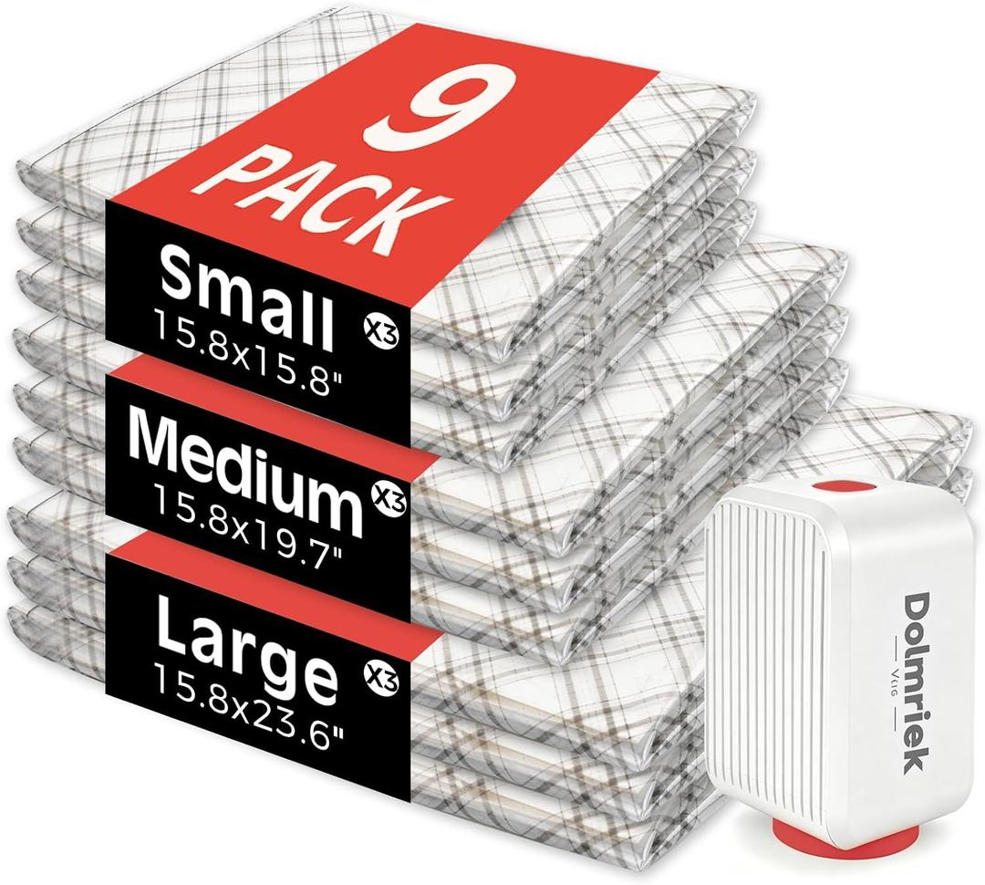 9pcs Vacuum Seal Bags for Clothing Travel, Cordless Pump, Carry-on Size Compression Packing Bags, 4000Pa Suction & 2000mAh Battery, Vacuum Storage Bags for Clothes, Luggage, Suitcase, Space Saver
