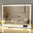 Gvnkvn Makeup Vanity Mirror with Lights 32" x 24" Large LED Makeup Mirror, Light up Mirror with 10X Magnification and USB Charging Port, Dimmable 3 Modes, Touch Screen Control Square Corner