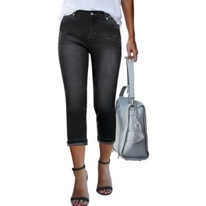 GRAPENT Capris Jeans for Women High Waisted Skinny Stretchy Denim Capri Pants Casual Cropped Jeggings Trousers (Large, Washed Black)