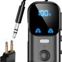 Bluetooth 5.4 Transmitter Receiver aptX Adaptive for 2 AirPods/Headphones, 2-in-1 Bluetooth Audio Adapter with Mic & LED Display for TV, Airplane Travel, 3.5mm AUX Wireless Adapter for Car/Home Stereo (Black)