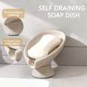 Self Draining Soap Dish with Suction Cup, Leaf Shaped Resin Soap Holder for Bathroom, Shower, Sink & Kitchen (Beige)