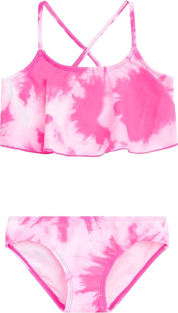 Kanu Surf Girls' Alania Flounce Bikini Beach Sport 2 Piece Swimsuit (14), Beach Girl Pink 