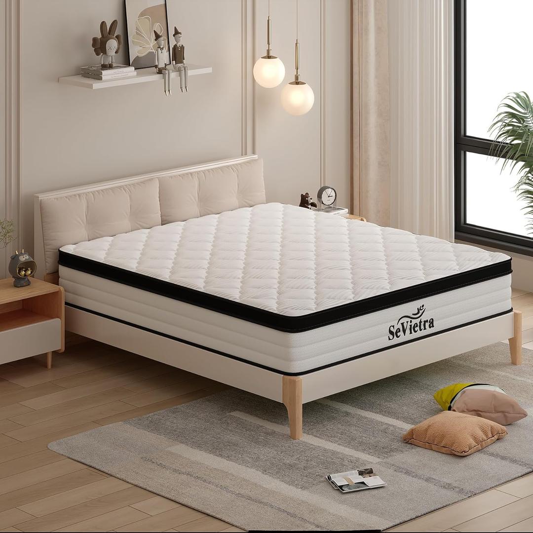Queen Mattress, 14 Inch Queen Size Mattress in a Box, Upgraded Hybrid Mattresses Pocket Springs, Motion Isolation, Pressure Relief, Medium Firm, Breathable Comfort